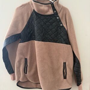 Abercrombie & Fitch Tan and Black Faux Leather Fleece Pullover